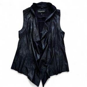 Bagatelle Black faux leather vest with a unique asymmetrical design.